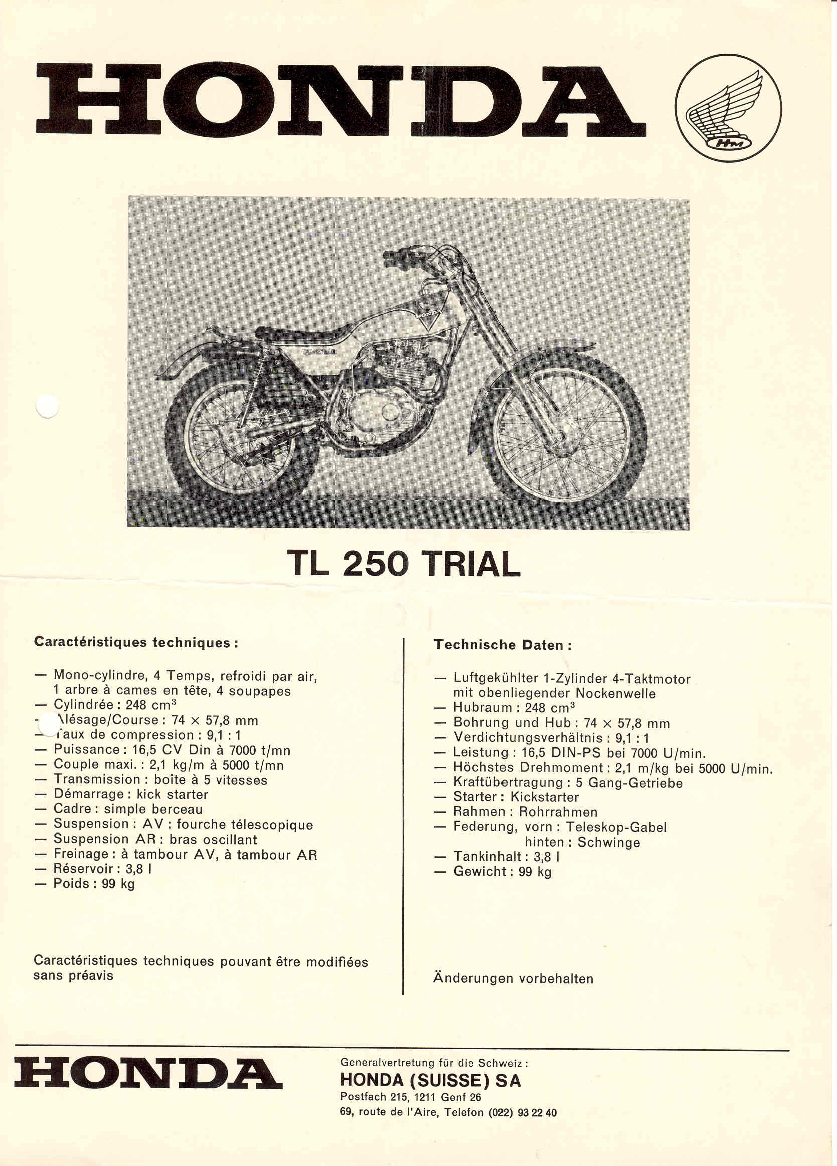 HONDA TL 250 1975 запчасти