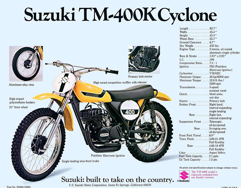 SUZUKI TM 400 K CYCLONE 1973 запчасти