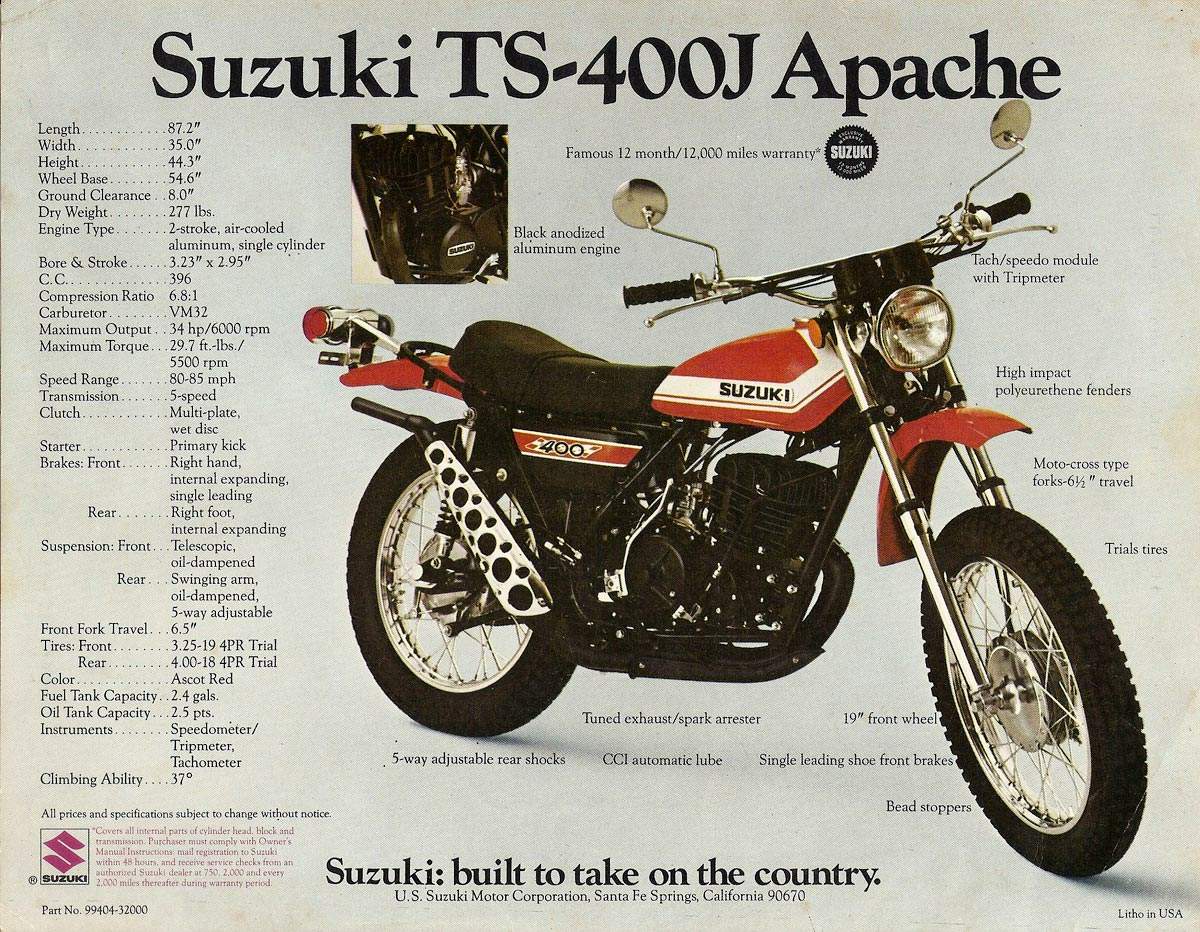 SUZUKI TS 400 Hustler 1972 запчасти