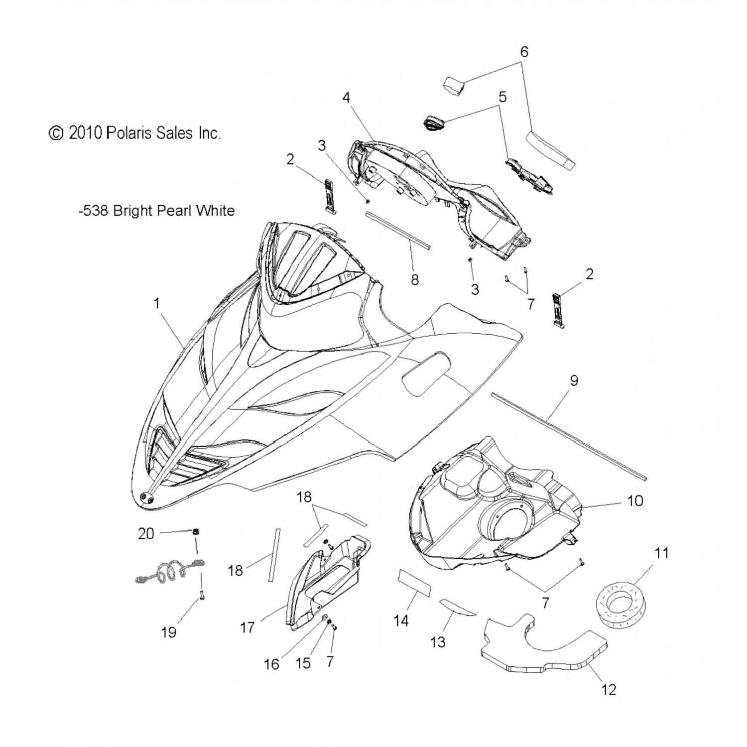 5437663538 Polaris Капот iq, 550, пнтед, жемчужно-белый 5437663-538