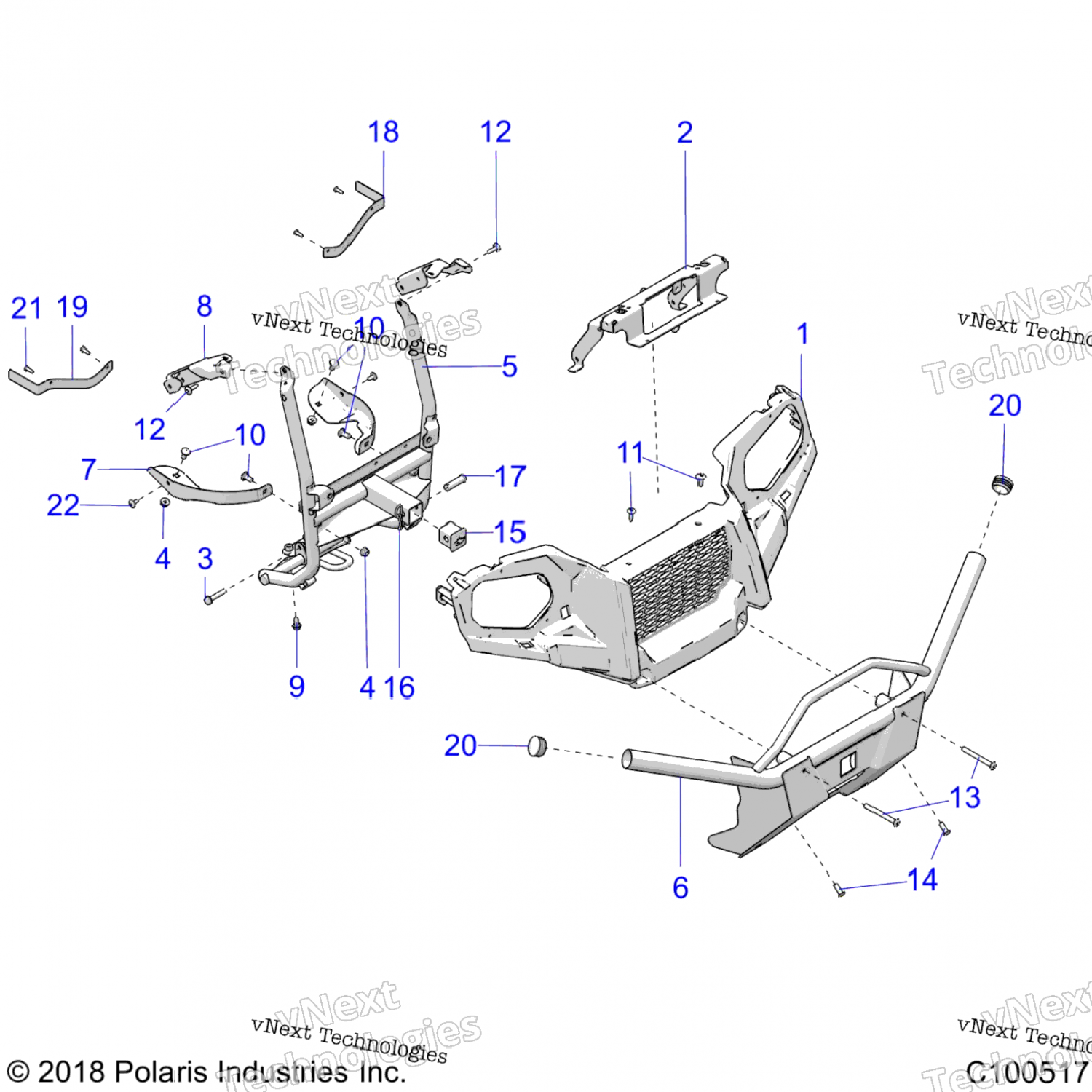 1025068067 Polaris Сварной бампер, передний, утилита, черный 1025068-067