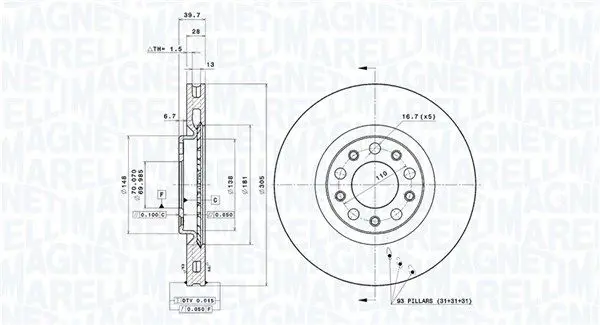 MAGNETI MARELLI 360406011301 Тормозной диск