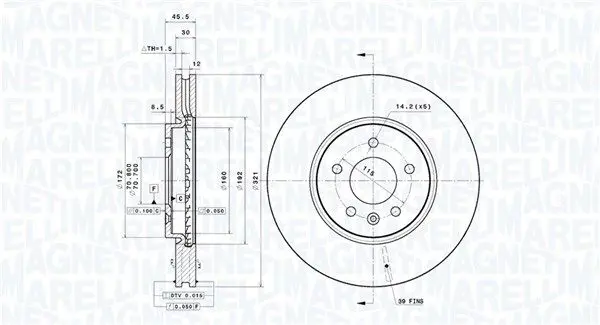 MAGNETI MARELLI 360406155401 Тормозной диск