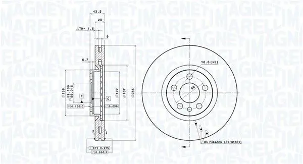 MAGNETI MARELLI 360406029601 Тормозной диск