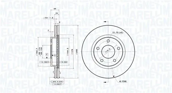 MAGNETI MARELLI 360406120801 Тормозной диск