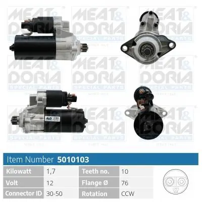 5010103 Стартер 12V 1 7KW Skoda