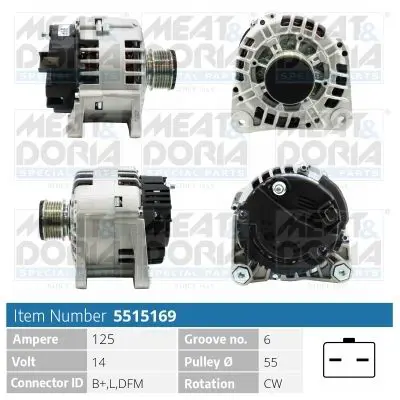 MEAT & DORIA 5515169 Генератор 14V 125A Renault