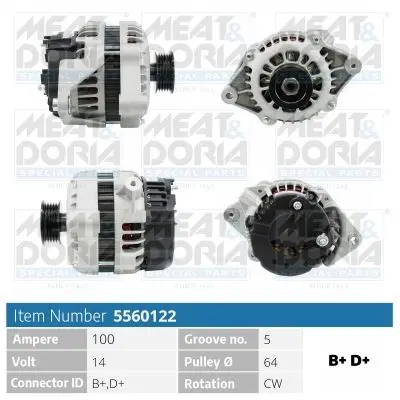 MEAT & DORIA 5560122 Генератор 14V 100A