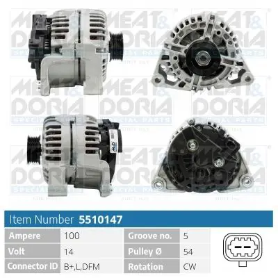 MEAT & DORIA 5510147 Генератор 14V 100A Opel Astra