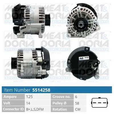 MEAT & DORIA 5514258 Генератор 14V 125A Ford