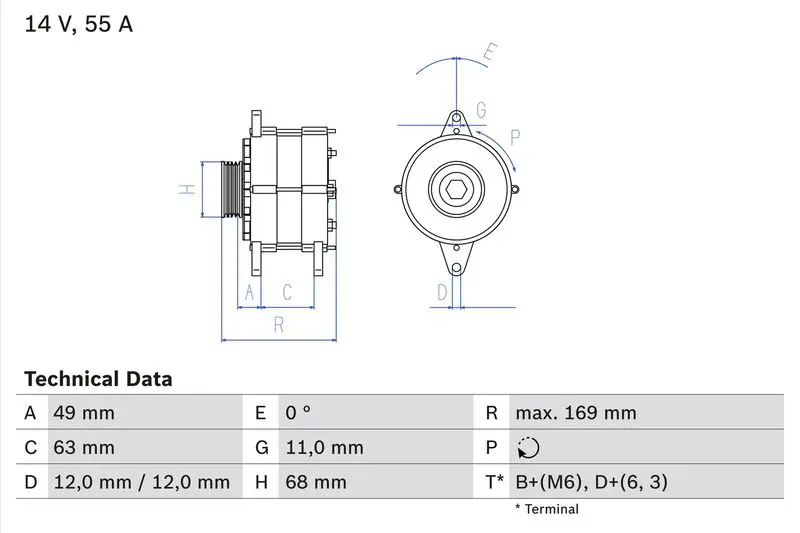 BOSCH 0986030970 ГЕНЕРАТОР 14V, 55A