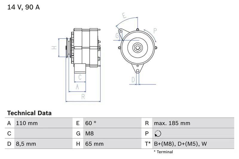 BOSCH 0986038090 ГЕНЕРАТОР 14V, 90A