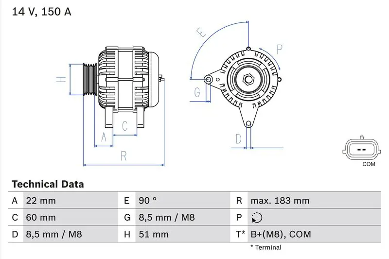 BOSCH 0986081100 ГЕНЕРАТОР 14V, 150A