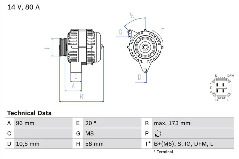 BOSCH 0986082040 Генератор 14V 80A