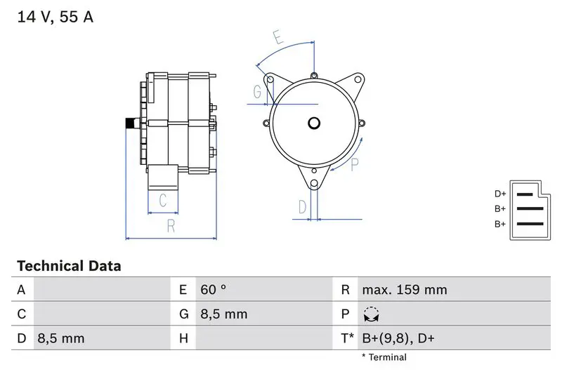 0 986 031 020 ГЕНЕРАТОР 14V, 55A