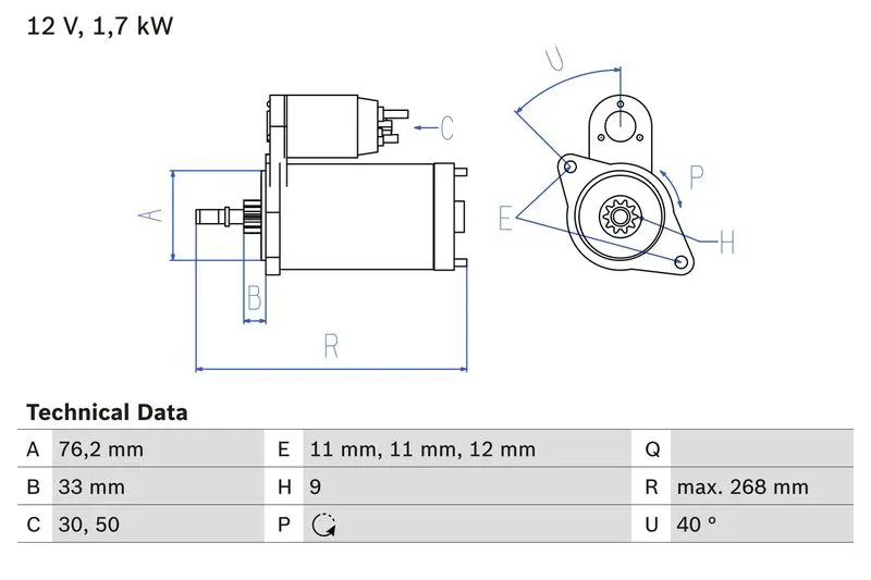 Bosch 0986013050 Стартер VAG 1.9/2.5 TDI 1.7кВт