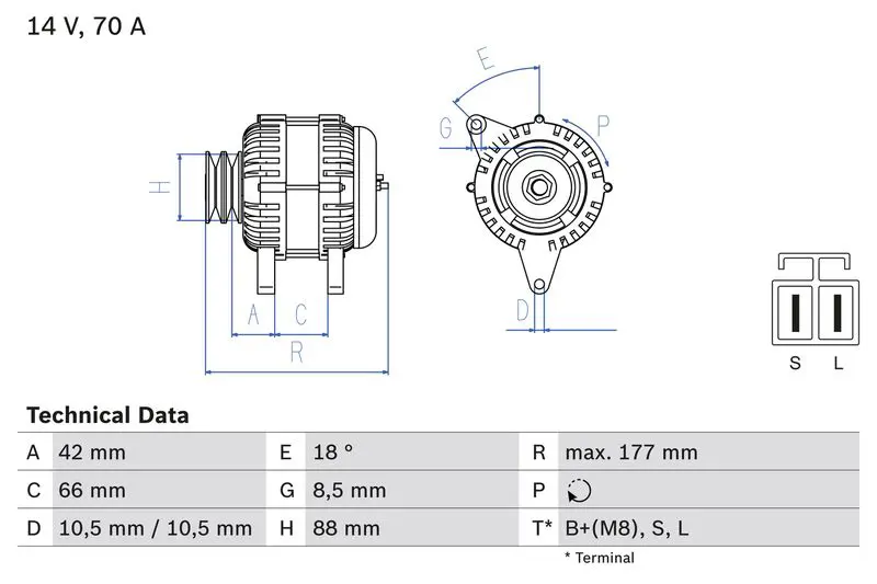 BOSCH 0986045541 ГЕНЕРАТОР 14V, 70A