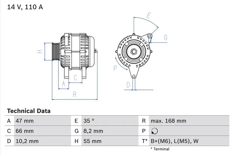 BOSCH 0986042201 ГЕНЕРАТОР 14V, 110A