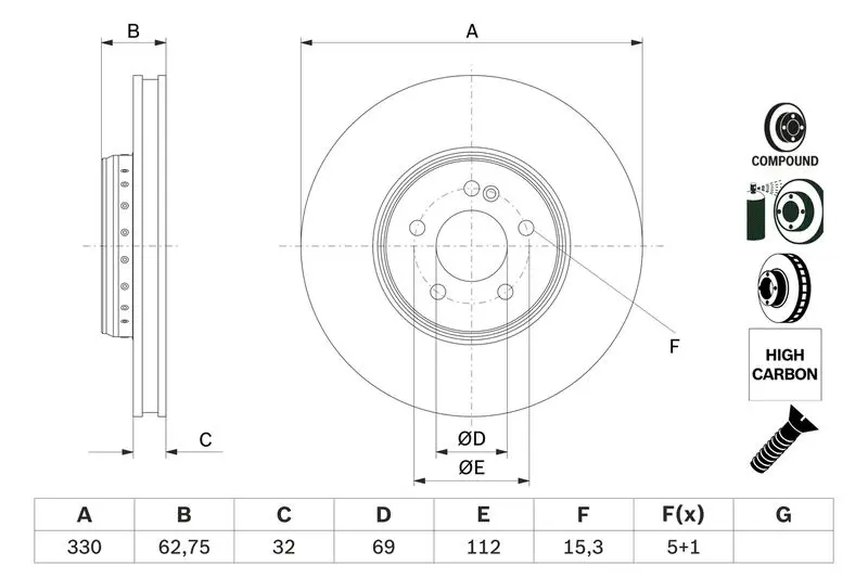 BOSCH 0986479G43 Тормозной диск