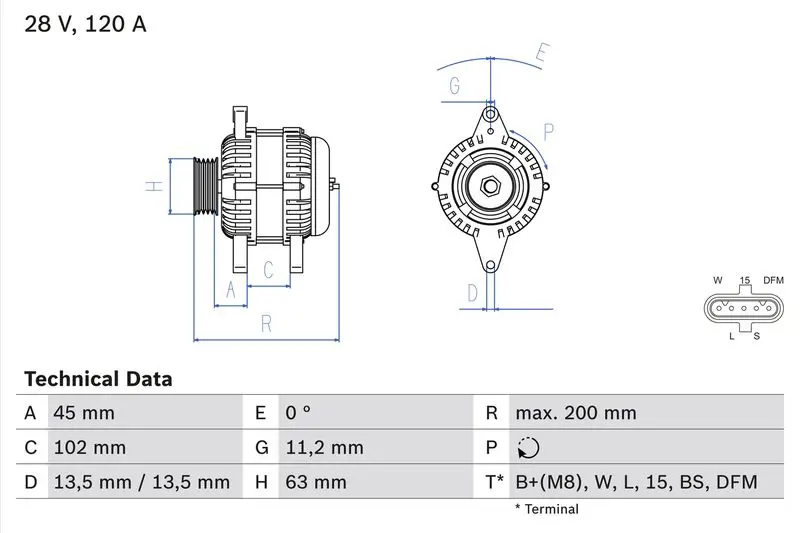 0 986 081 010 ГЕНЕРАТОР 28V, 120A
