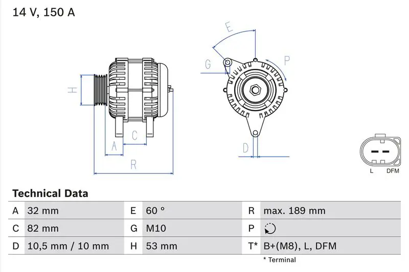 BOSCH 0986047140 ГЕНЕРАТОР 14V, 150A