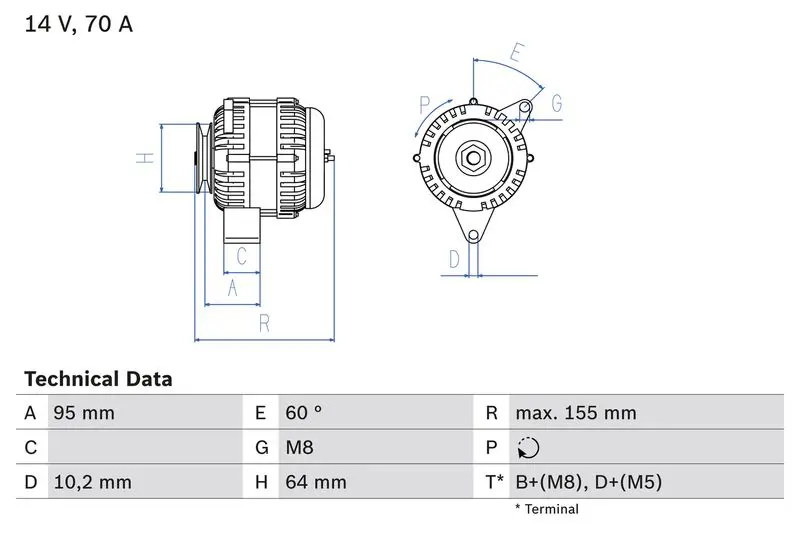 BOSCH 0986038730 ГЕНЕРАТОР 14V, 70A