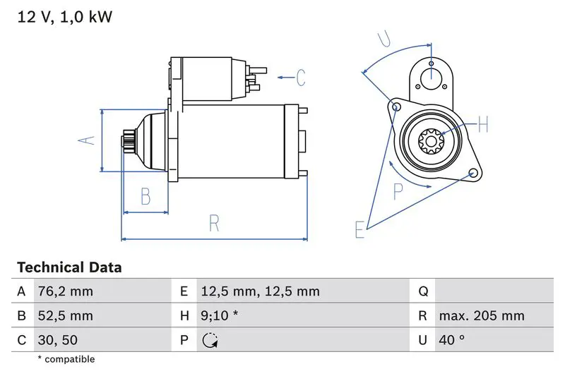 BOSCH 0986020290 Стартер VAG 1.2/1.4 FSI 1кВт