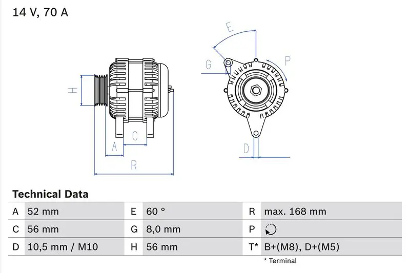 0 986 040 201 ГЕНЕРАТОР 14V, 70A