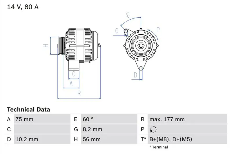 BOSCH 0986038771 ГЕНЕРАТОР 14V, 80A