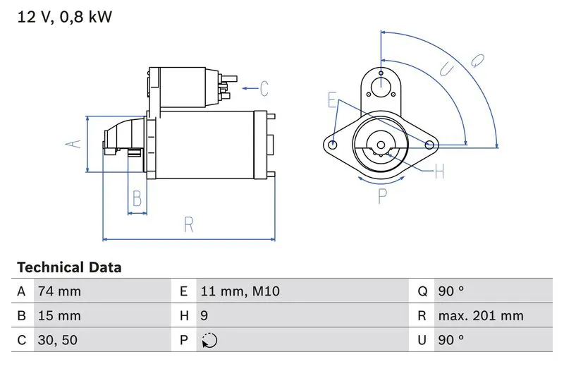 Bosch 0986020551 СТАРТЕР 12V, 0.8KW