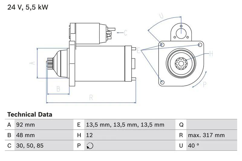 0 986 022 640 Стартер 24V/5,5kW,