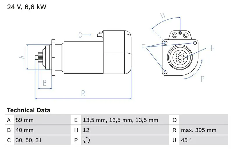 0 986 015 670 СТАРТЕР 24V, 6.6KW