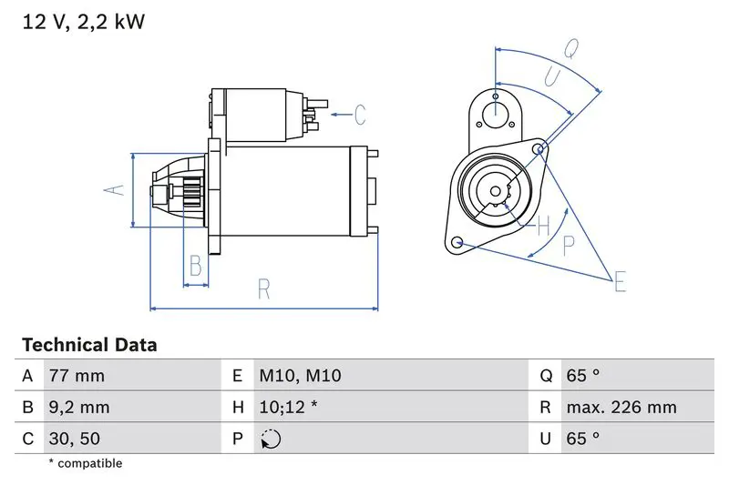 BOSCH 0986022740 СТАРТЕР 12V, 2.2KW