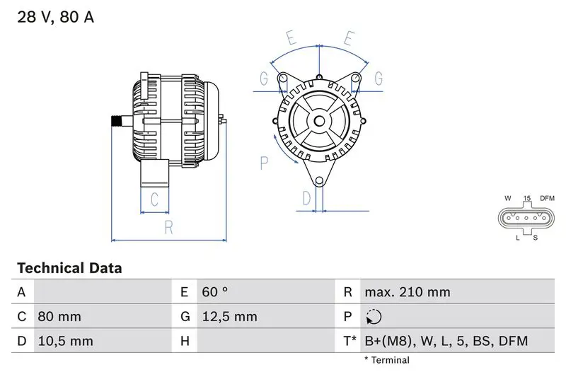 0 986 046 560 Генератор 28V 80A 