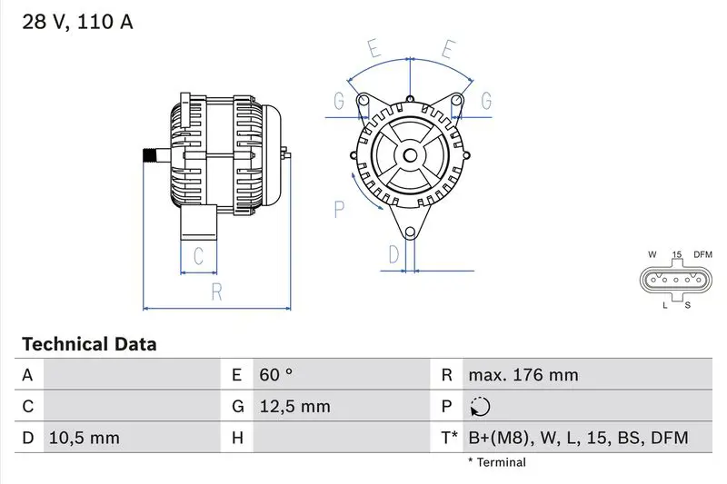 0 986 047 520 ГЕНЕРАТОР 28V 110A