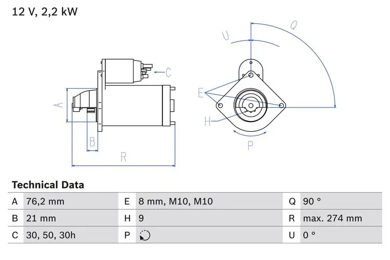 BOSCH 0986012620 СТАРТЕР 12V, 2.2KW