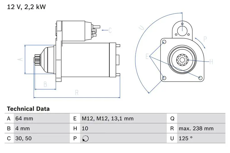 BOSCH 0986022770 СТАРТЕР 12V, 2.2KW