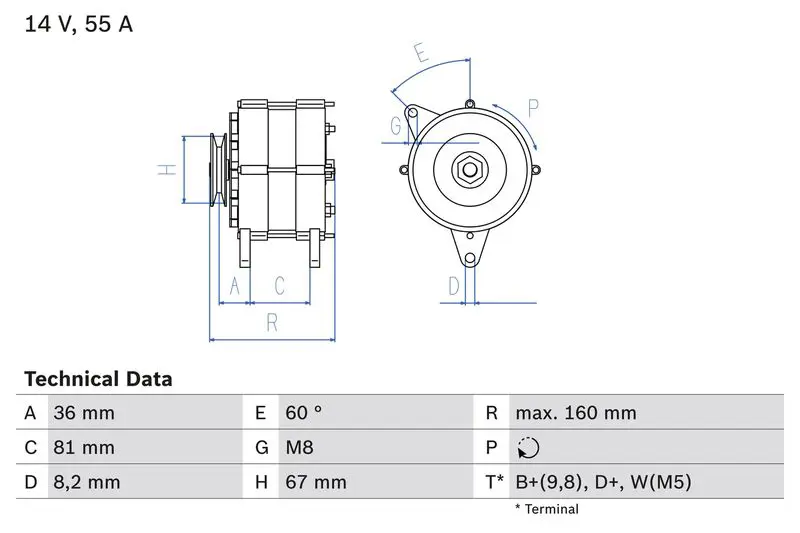BOSCH 0986030760 ГЕНЕРАТОР 14V, 55A