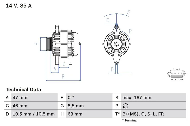 BOSCH 0986080480 ГЕНЕРАТОР 14V, 85A