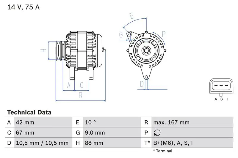 0 986 080 390 ГЕНЕРАТОР 14V, 75A