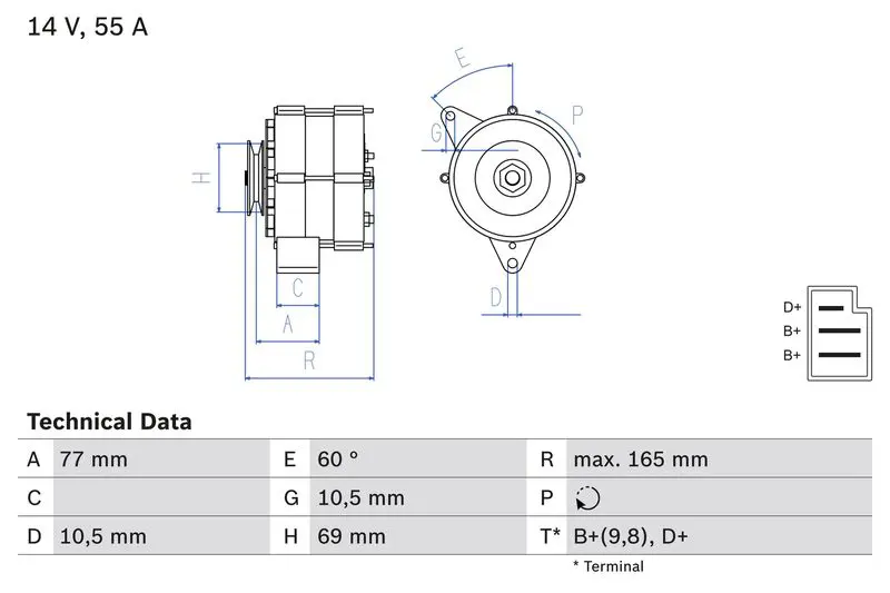BOSCH 0986031400 ГЕНЕРАТОР 14V, 55A