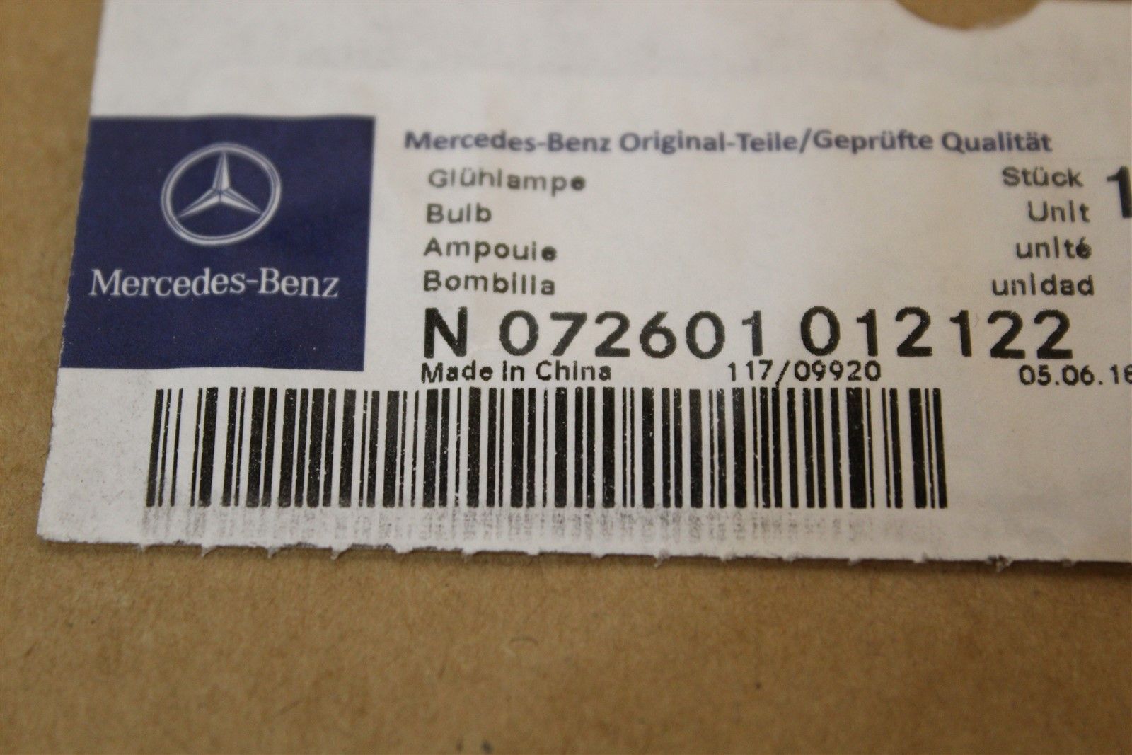 MERCEDES-BENZ N072601012122 Лампа