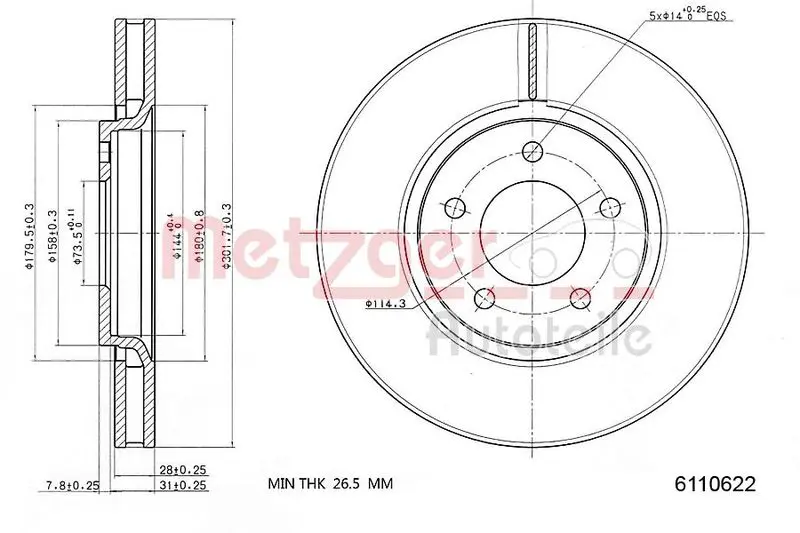 METZGER 6110622 Тормозной диск