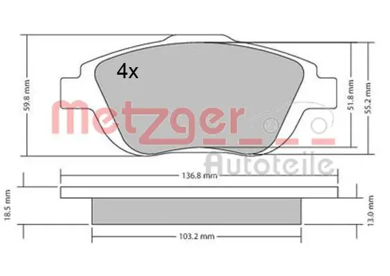 METZGER 1170326 Комплект тормозных колодок,