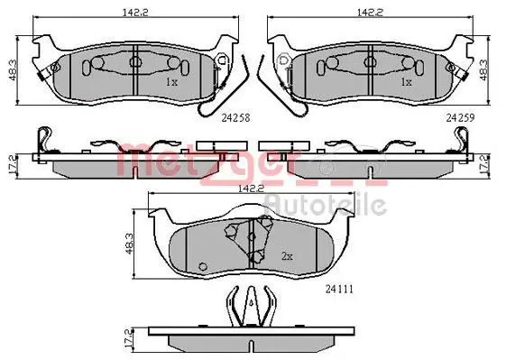 METZGER 1170884 Комплект тормозных колодок,