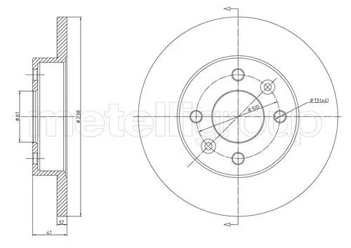 Metelli 230082 Диск тормозной передний не