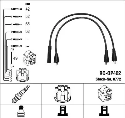 NGK 0772 Комплект в/в проводов RC-OP402