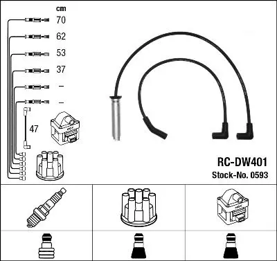 NGK 0593 Комплект в/в проводов RC-DW401