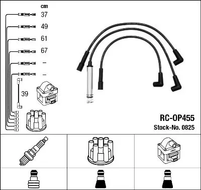 NGK 0825 Комплект в/в проводов RC-OP455