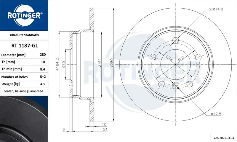 ROTINGER RT1187GL Тормозной диск